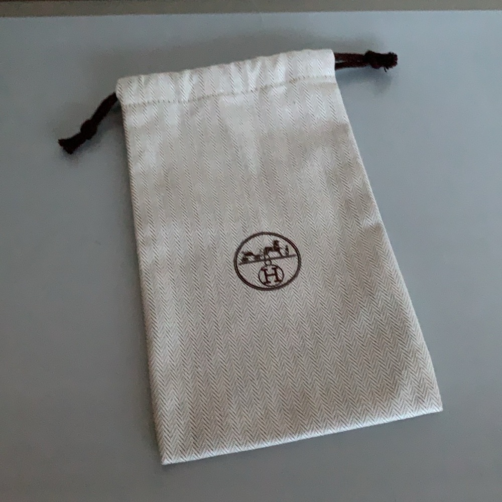 Hermes Cream and Brown drawstring dust Bag mint w logo